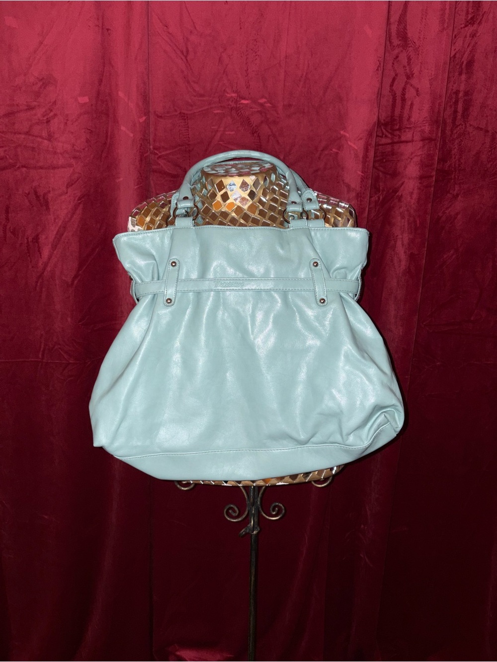 Necessary Objects Mint Blue Shoulder Tote with Belted Front - Picture 2 of 6
